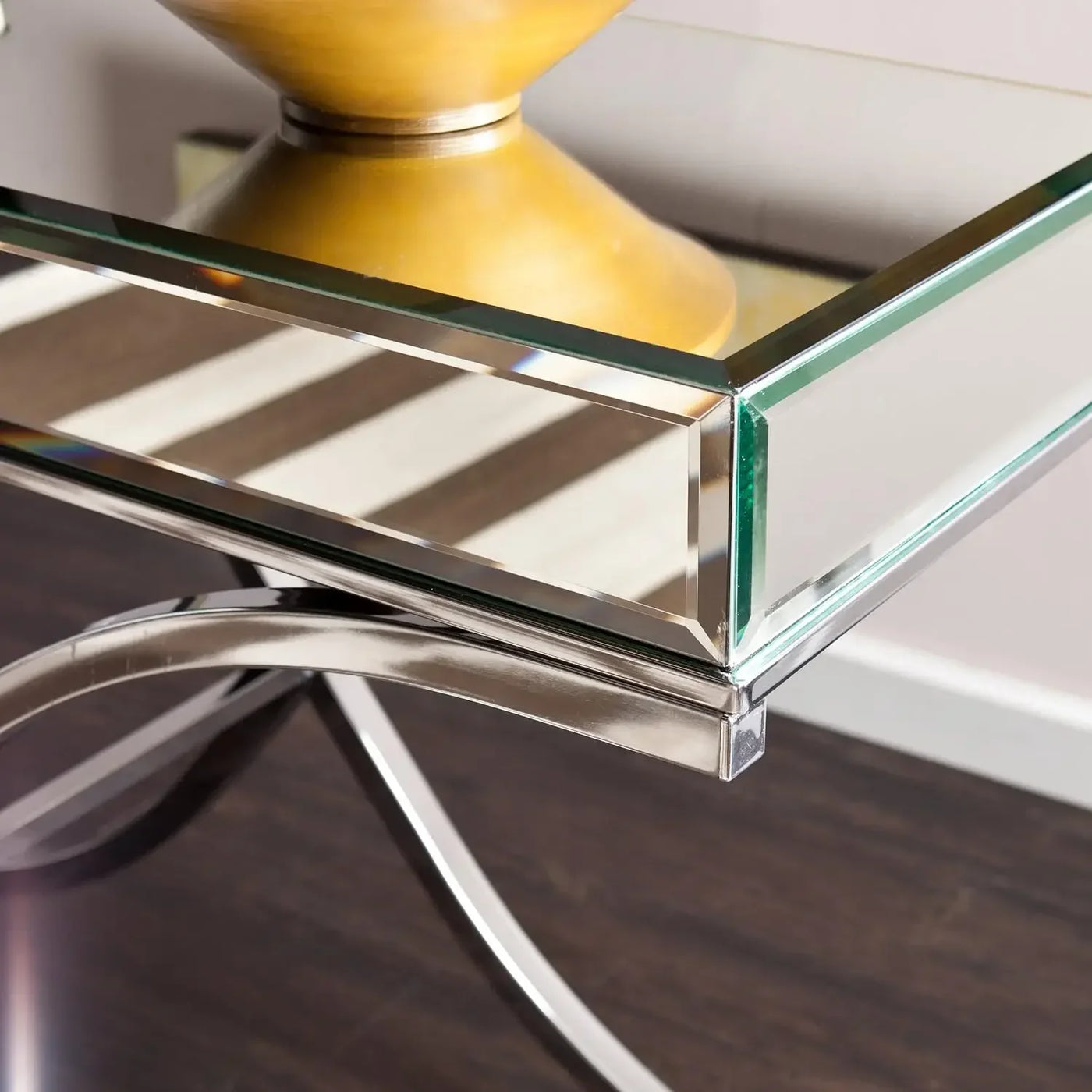 Lenards Accent Console Table | Mirrored Chrome X Shaped Hallway EntryWay Table