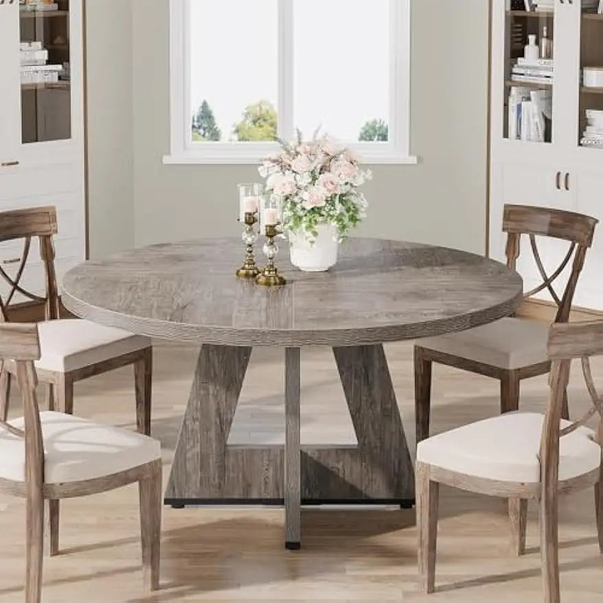 Carpena Round Dining Table for 4 | 47 Inch Grey Wood Kitchen Table Dinner Farmhouse Wood Kitchen Dinning Table for Dining Room