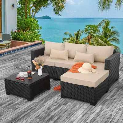 Carrana Outdoor 3 Piece Sofa Set | Outdoor Coffee Table with Storage Beige Grey Cushion Patio Couch Set