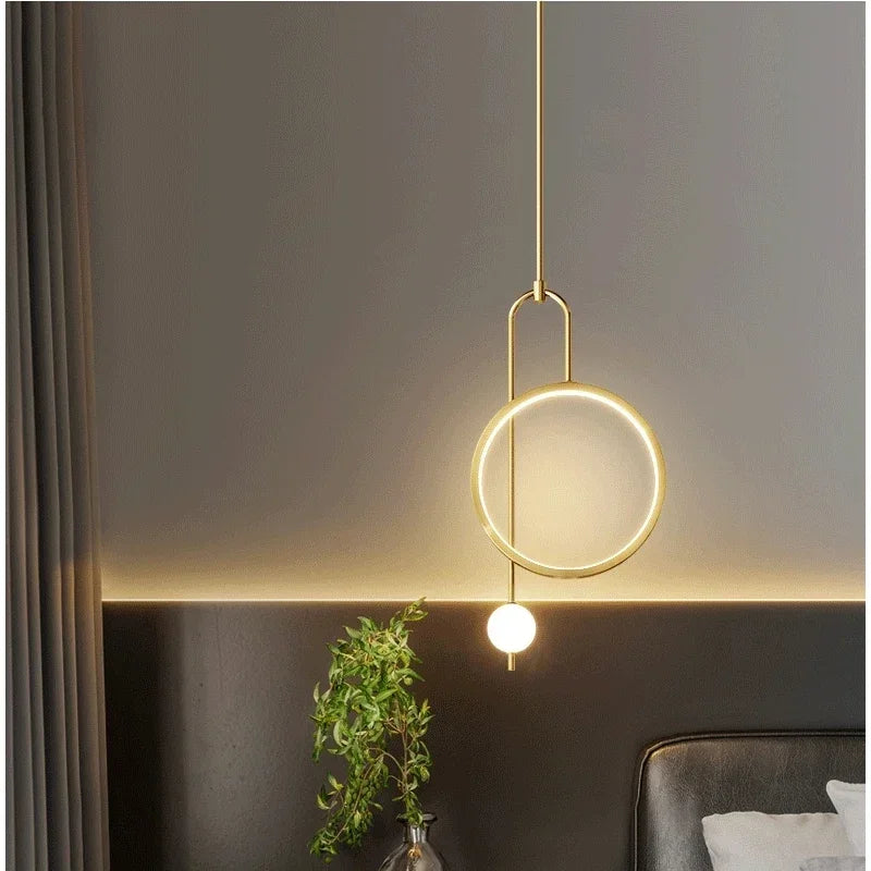 Modern Simple Ring Glass Ball Pendant Lamp Luxury Living Room Study Led Hanging Chandelier Bedroom Bedhead Decorative Lighting