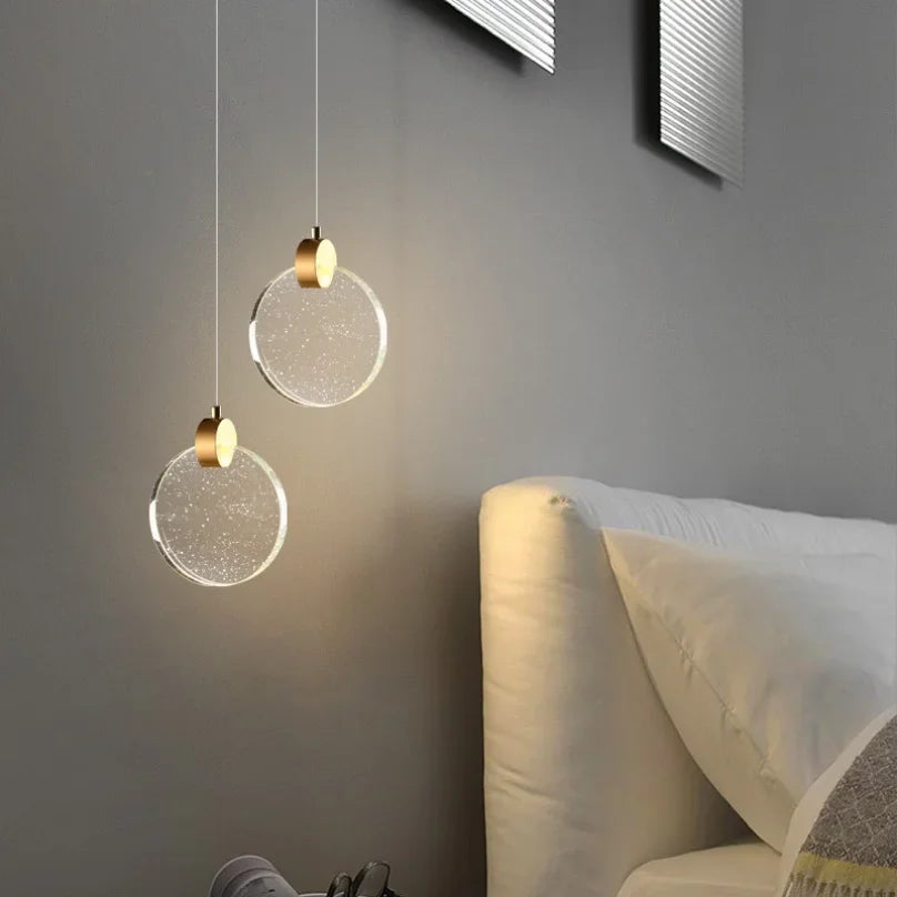 Modern Led Crystal Pendant Lighting for Bedroom Bedside Bathroom Hanging Lights Ceiling Decoration Lamp Indoor Glass Round