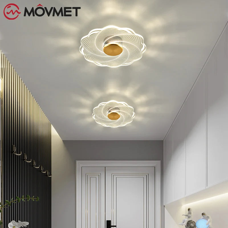 Clear Acrylic LED Ceiling Lamp Flower Gold Iron Round Hardware Living Room Aisle Bathroom Bedside Light Kitchen Home Decoration