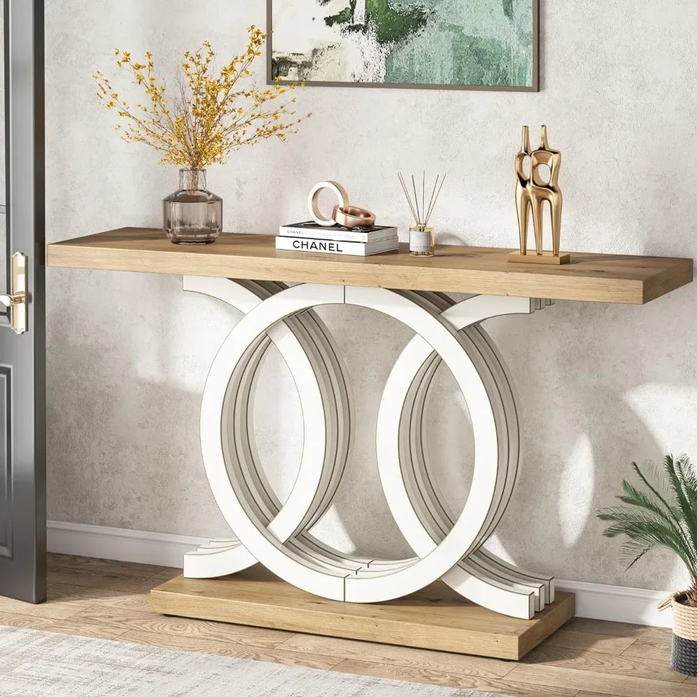 Hanna Console Table | with Geometric Base, Modern Wooden Hallway Table,