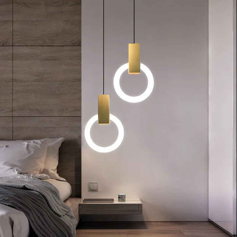 Nordic Simple LED Pendant Light Living Room Stairs Ring Chandelier Creative Dining Room Bedroom LED Ceiling Pendant Lamp