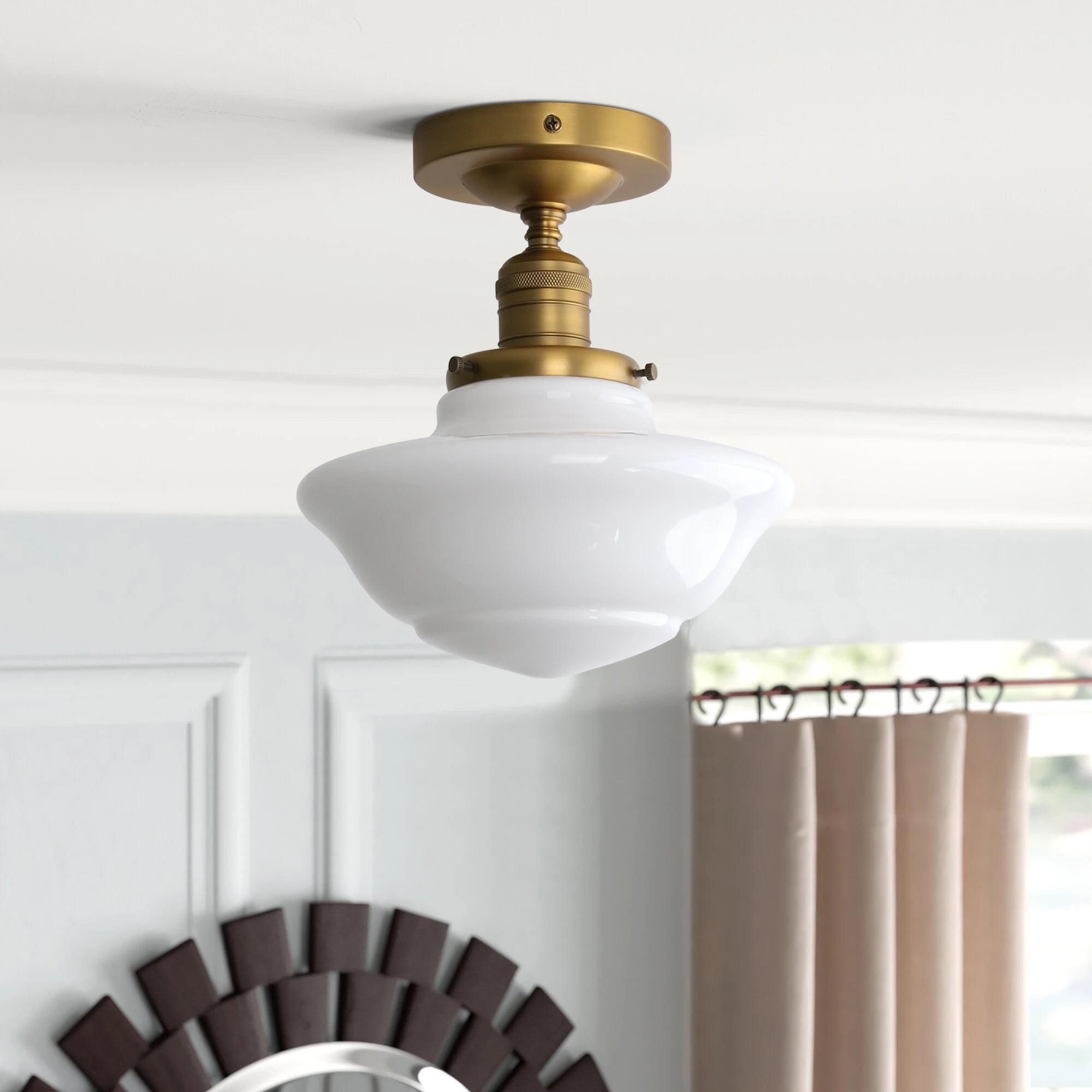 Permo Vintage Flush Mounted Ceiling Lighting with Milk White Glass Shade, for Hallway Foyer Loft Living Room Bedroom