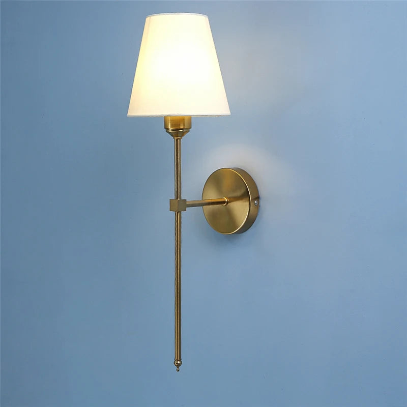 Nordic Retro Wall Lamp Bedroom Bedside Lamps Bathroom Mirror Lamp Sconce Lighting Fixture with Flared White LampShade