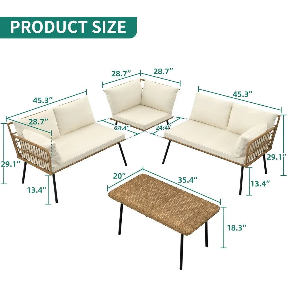 Grande Outdoor 4 Piece Sofa Set | Cushions and Side Table,L-Shaped Sofa with 5 Seater for Backyard,Outdoor Furniture Set