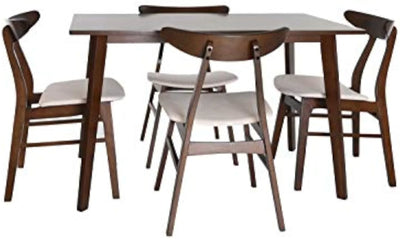 طقم طاولة طعام 5 قطع من سيسون منتصف القرن | طاولة خشب كراسي قماش مقاعد لأربعة كراسي طعام كرسي بار