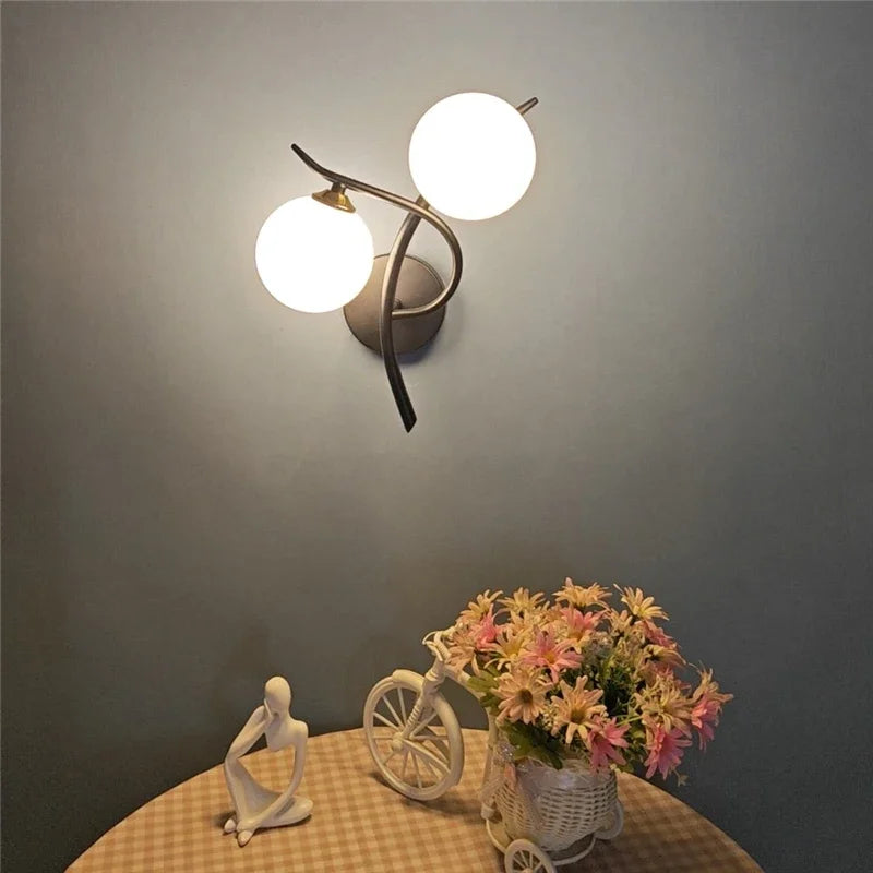 Nordic Modern Iron Wall Lamps LED Bedroom Bed Lamp Learning Corridor Room Indoor Wall Lights Glass Ball Decor Light Fixtures G9