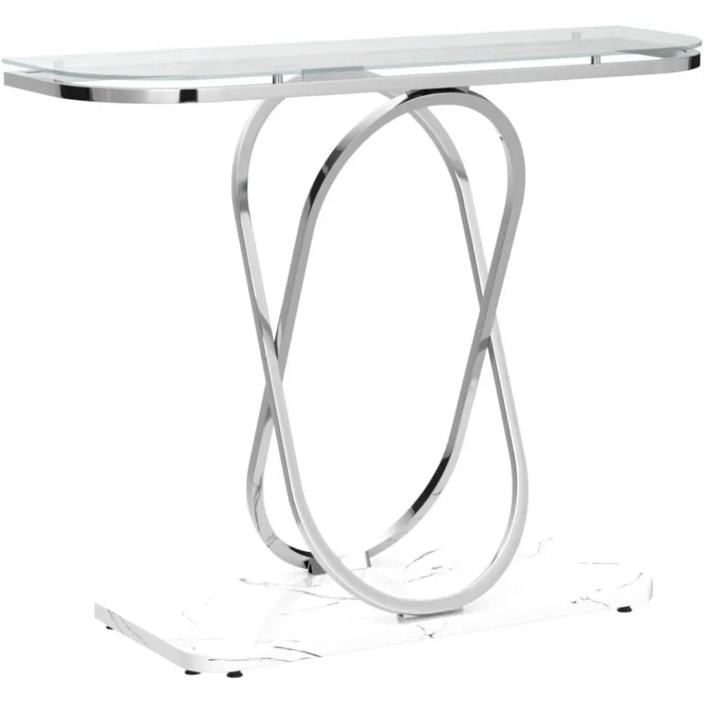 Maria Glass Entrance Table | With Oval Frames and Marble Base Modern Console Tables for Entryway Hallway