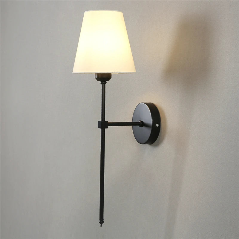 Nordic Retro Wall Lamp Bedroom Bedside Lamps Bathroom Mirror Lamp Sconce Lighting Fixture with Flared White LampShade