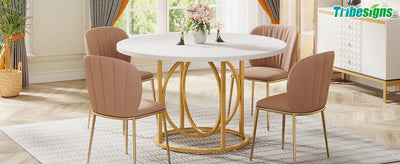 Lierna Modern Round Dining Table for 4 | 47 Inch White Kitchen Table with Gold Base, Wood Dinner Table