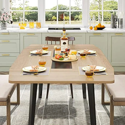 Oliver Modern Dining Table for 6 | Rectangular Kitchen Table Light Walnut Color