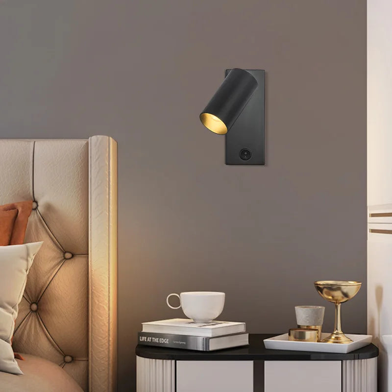 Modern Simple Wall Lamp With Switch Living Room Bedroom Bedside Reading Indoor Lighting Fixtures Rotating Nordic Art Wall Sconce