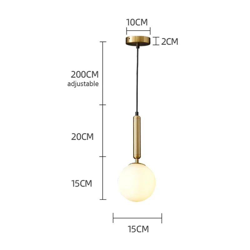 Modern LED Glass Ball Pendant Lamp Fixtures Gold Bedside Kitchen Hanging Lights Luminaire Dining Room Lighting Indoor Decoration