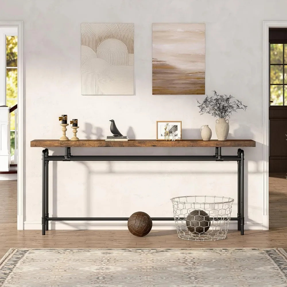 Rosanna Wood Console Table | Extra Long Industrial Hallway Sofa Entryway Table