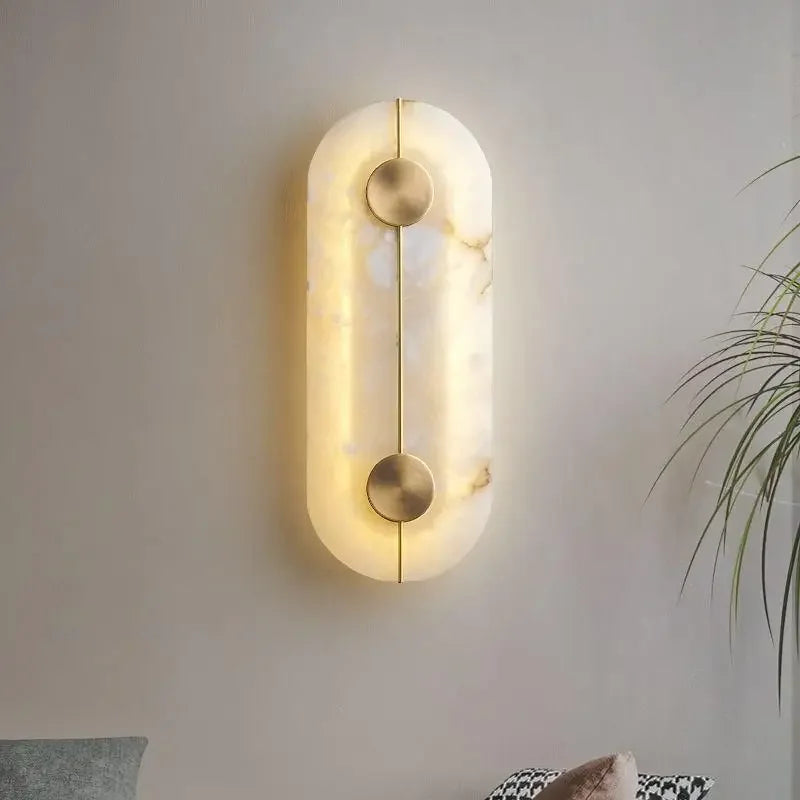 Nordic Modern Marble stone Wall Lamp alabaster Living Room Gold Copper Home Indoor Decoration LED Sconce Bedroom Bedside Round