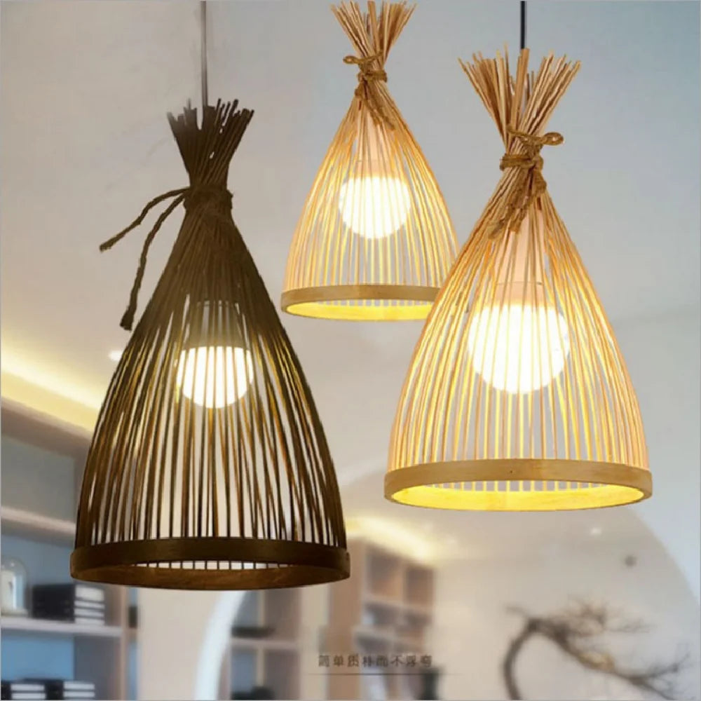 Bamboo Lantern Pendant Lamp Natural Rattan Wicker E27 Chandeliers Hand-Woven Bamboo Lampshades Lighting Fixtures Hanging Light