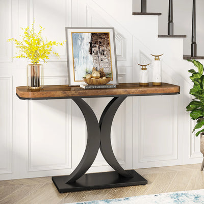 Balmain Industrial Console Table | 40 inch Narrow Entryway Foyer Table with Geometric Base, Rustic Hallway Accent Table