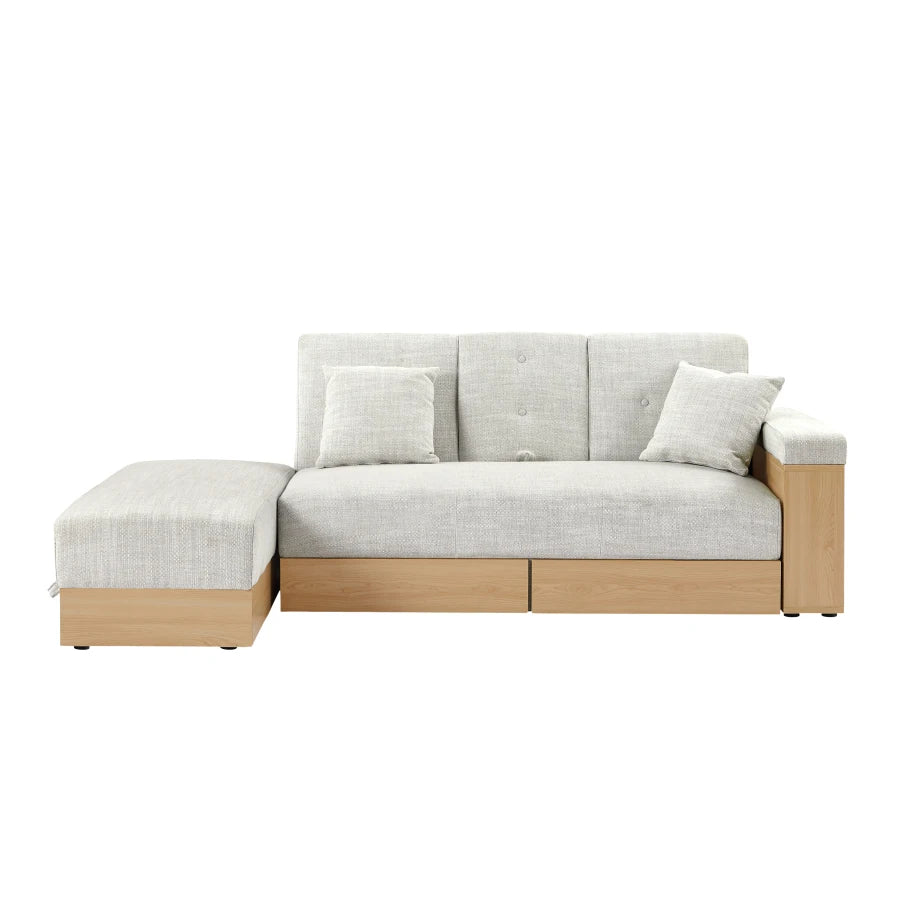 Camelle L Shape Sofa | Multi-functional Linen fabric sofa, Modern Couch with storage box & drawer