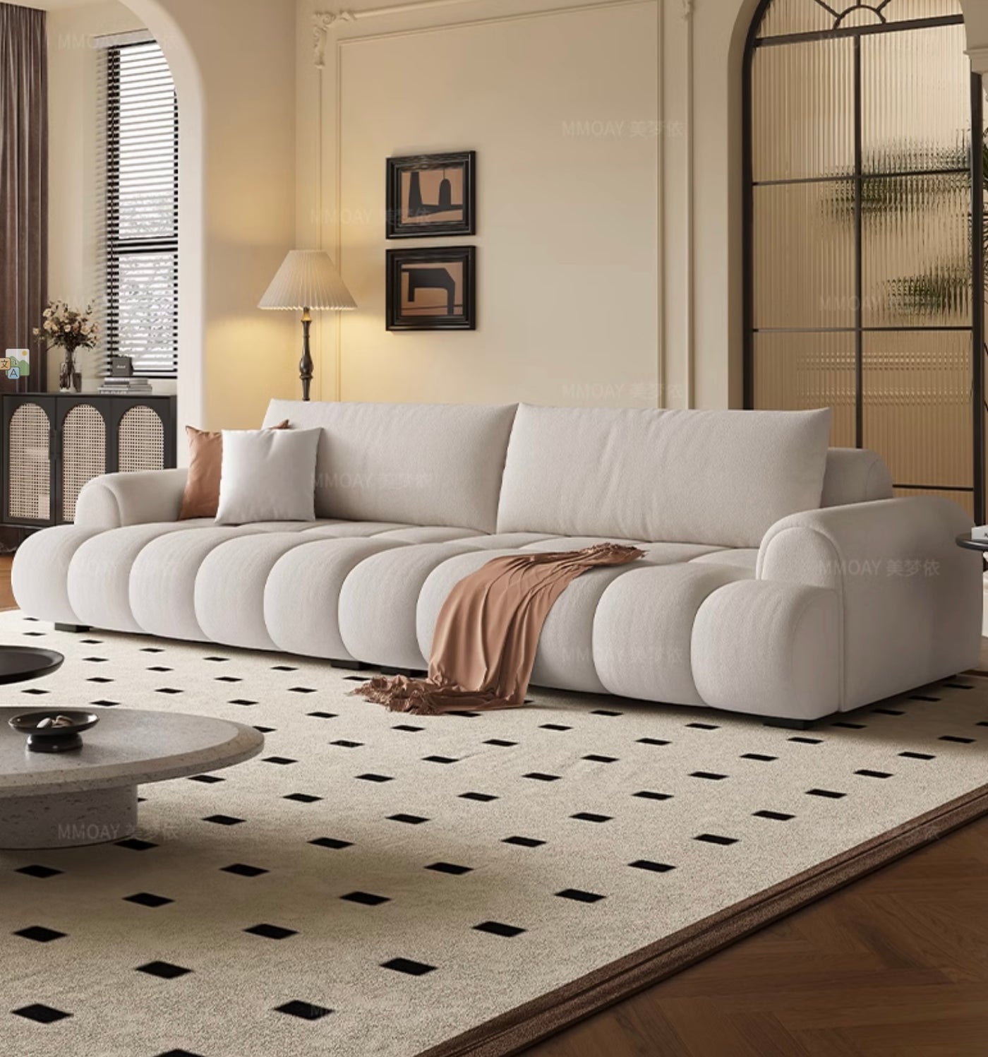 Venice Sofa | Beige Cloud Velvet Cloth Round Straight Modern Sofa