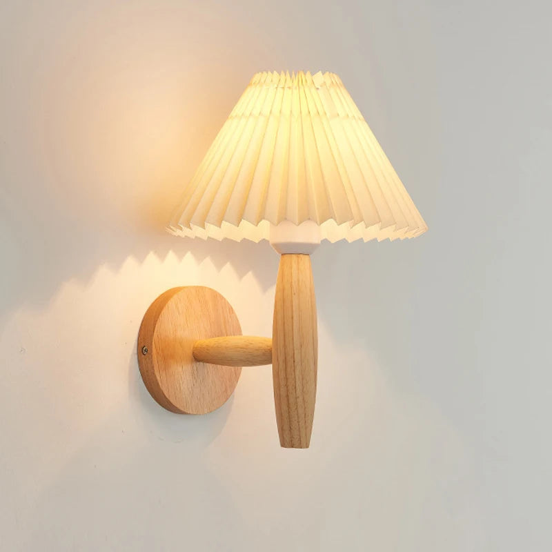 Nordic Pleated Wall Lamp Vintage Solid Wood Led Wall Lights for Home Art Decor Bedroom Bedside Wall Sconce Bathroom Mirror Light