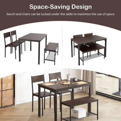 Saint 4 Piece Dining Table Set | 43.3 Inch Kitchen Set for 4,2 Chairs with Backrest