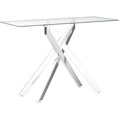 Toorak Modern Style Console Table | Narrow Silver Entryway Table with Tempered Glass Top and Metal Tubular Legs
