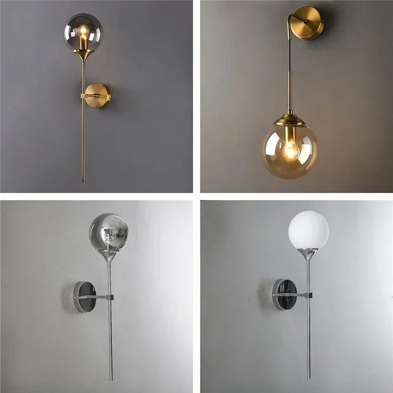 Modern Glass Ball Wall Lamps Nordic Creative Golden Chrome Lighting Fixtures E14/E27 Living Room Kitchen Decoration Wall Lights