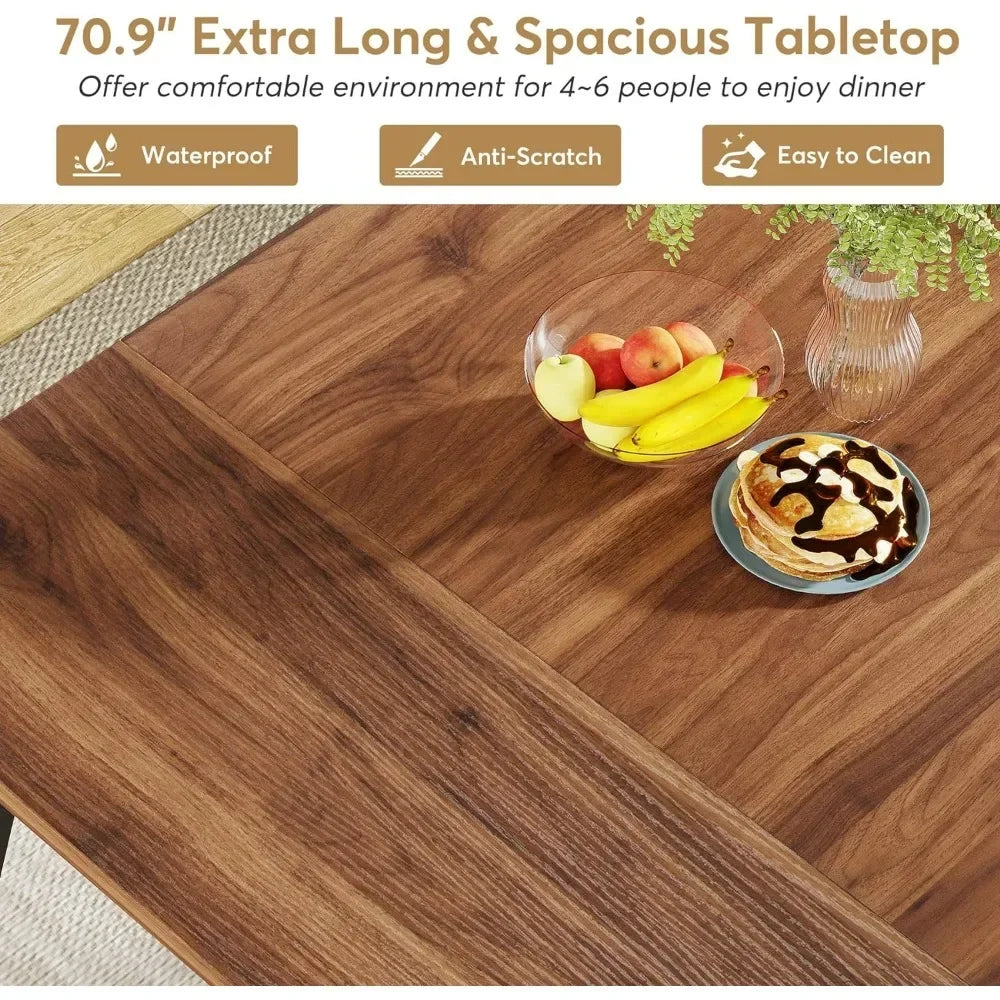 Roberte 70.9 Inch Large Rectangular Dining Table | Kitchen Furniture Brown Black