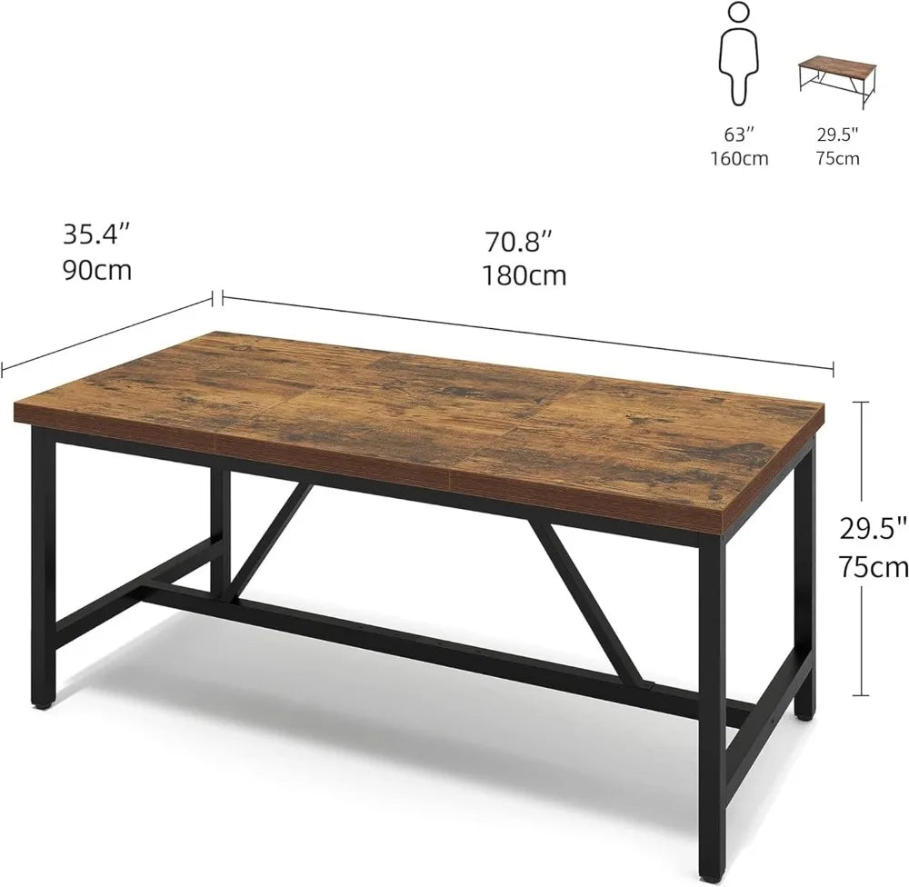Cardina 70.8" Large Kitchen Dining Room Table | for 6-8 People, Rustic Grey Farmhouse Industrial Wood Style Rectangle Apartment Dinning