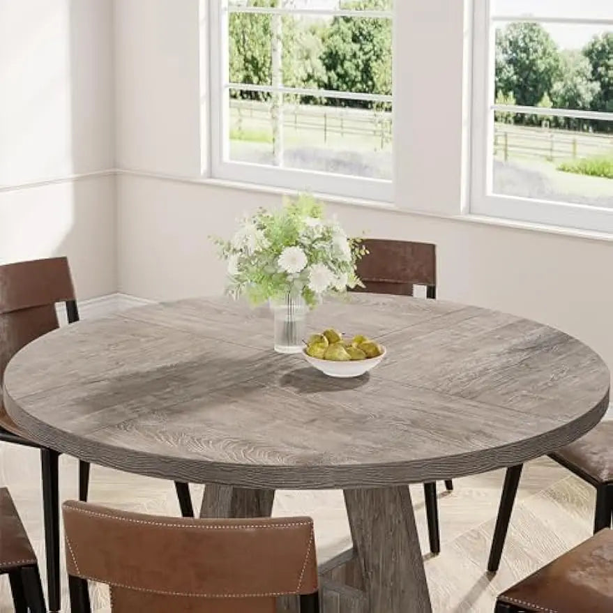 Carpena Round Dining Table for 4 | 47 Inch Grey Wood Kitchen Table Dinner Farmhouse Wood Kitchen Dinning Table for Dining Room
