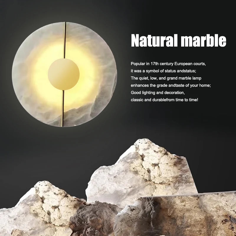 Nordic Modern Marble stone Wall Lamp alabaster Living Room Gold Copper Home Indoor Decoration LED Sconce Bedroom Bedside Round