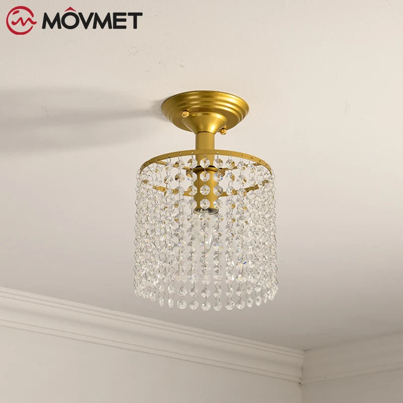 LED Crystal Ceiling Lamps Hanging Light For Corridor Aisle Gold Glass Bedroom Study Sitting Room Kitchen E27 Light Fixture