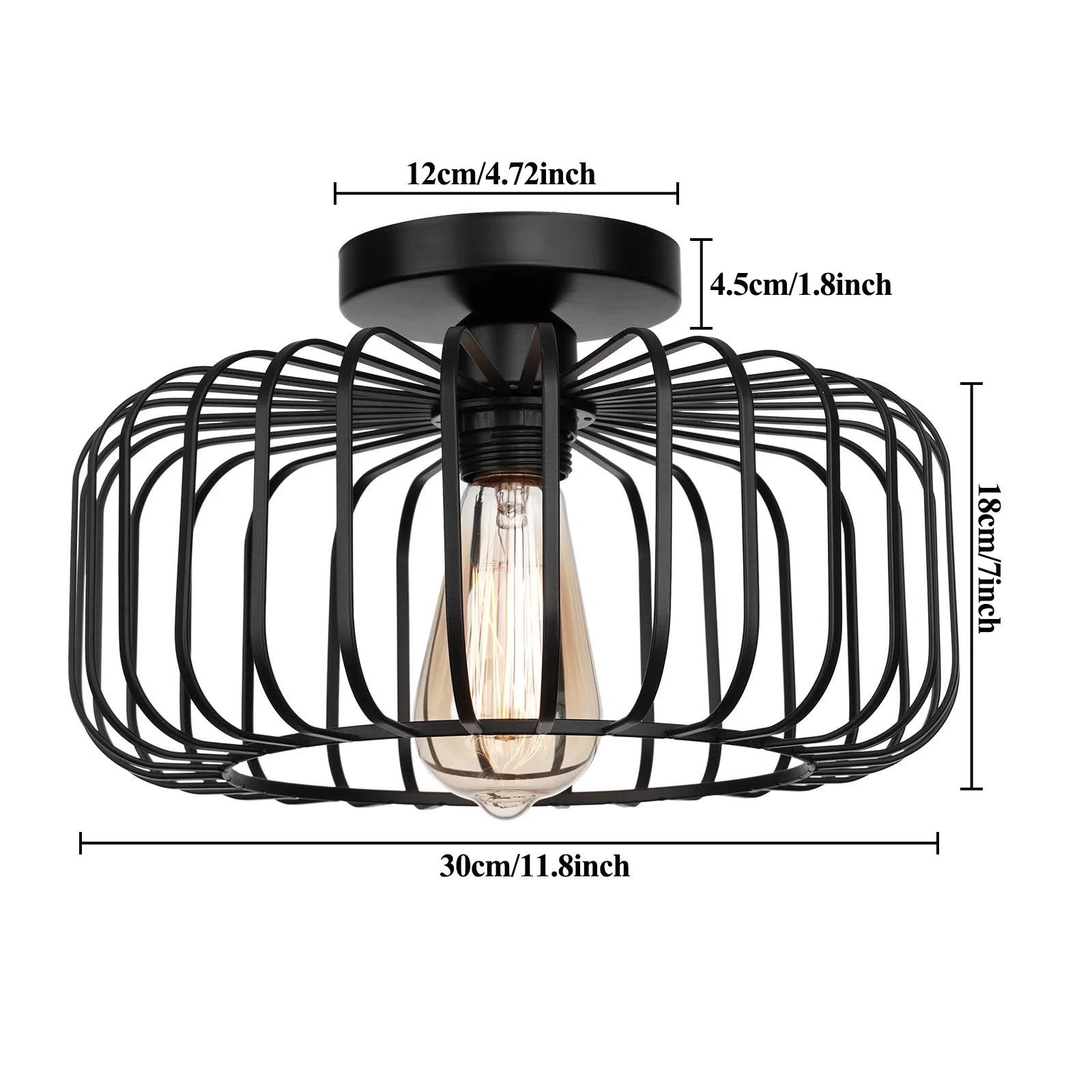 Semi Flush Mount Ceiling Light E27 Retro Black Industrial Ceiling Lamp Fixtures for Porch Hallway Living Room Farmhouse Light