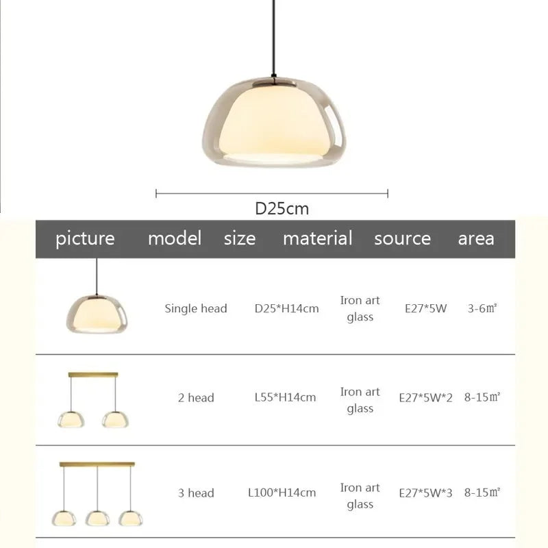 Nordic Glass Pendant Light LED Minimalist Cream Hanging Lamps For Restaurant Living Room Bedroom Study Home Decoration Fixtures