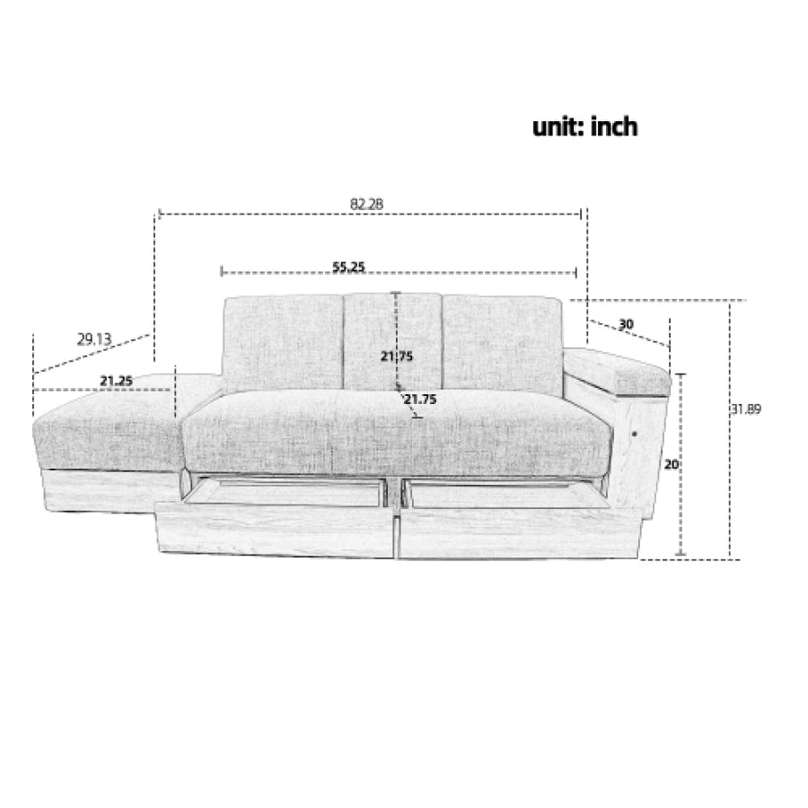 Camelle L Shape Sofa | Multi-functional Linen fabric sofa, Modern Couch with storage box & drawer