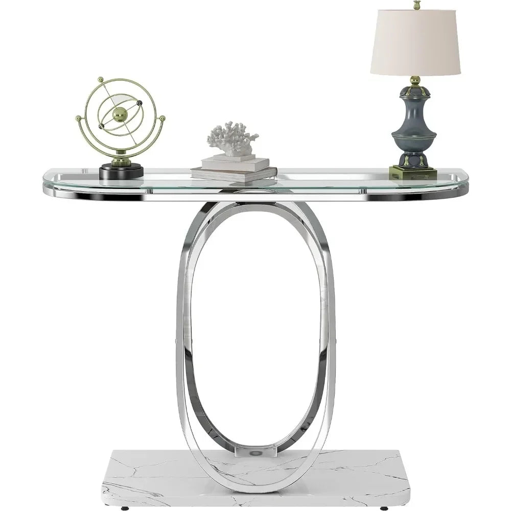 Maria Glass Entrance Table | With Oval Frames and Marble Base Modern Console Tables for Entryway Hallway