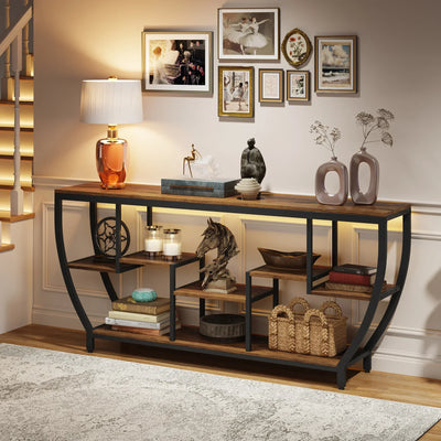 Hampton Long Sofa Table with Shelves | Rustic Wood Console Table Entryway Table, Behind Sofa Table