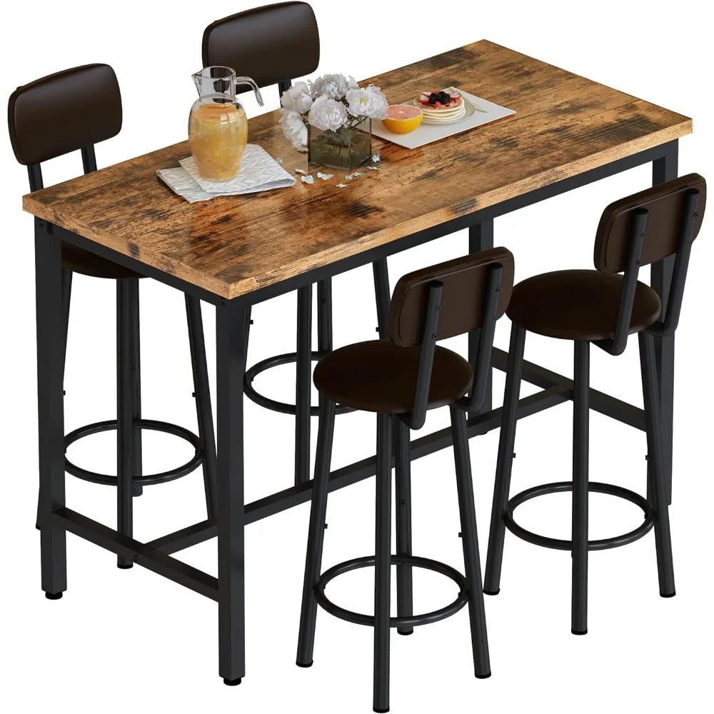 Casa Bar Table and Chairs Set | Industrial Wood Kitchen Dining Table Space Saving Breakfast Bar Table Counter