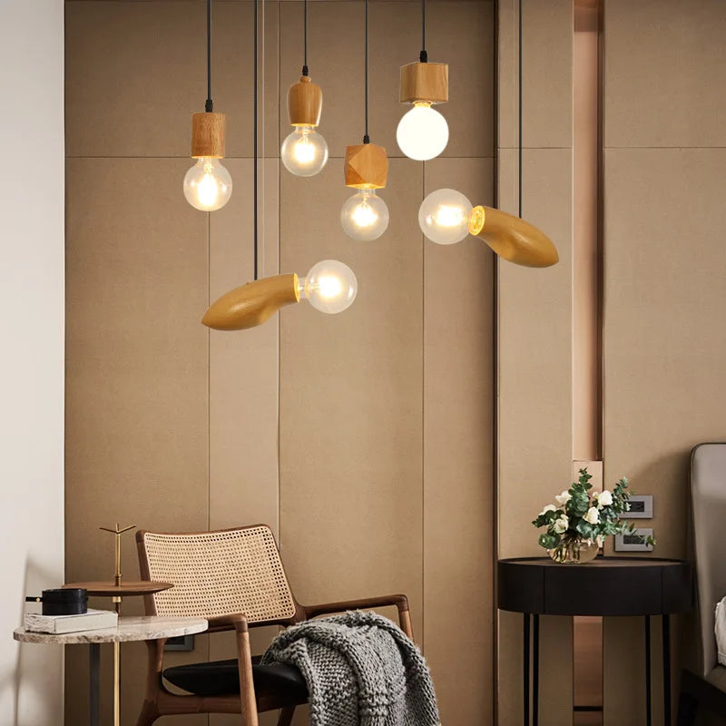 Nordic Pendant Light restaurant Hanging lamp personality creative clothing store retro solid wood bar small chandelier