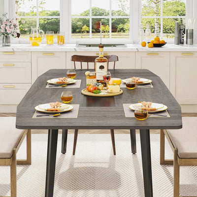 طاولة طعام إيزابيلا 70.8 بوصة | طاولة مطبخ صناعية بأرجل معدنية، طاولة غرفة طعام خشبية كبيرة للمطبخ