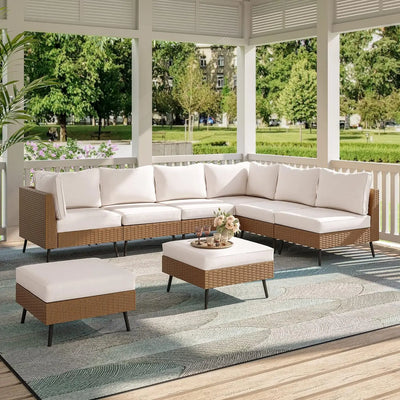 Casoni 6/8 Piece Outdoor Sofa Set |  PE Rattan Wicker Patio Garden Set Furniture All Weather Thick Cushions