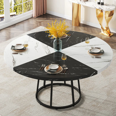 Cove Round Dining Table for 4 People | 47 inch Kitchen Table Large Dinner Table with Circle Metal Base Faux Marble