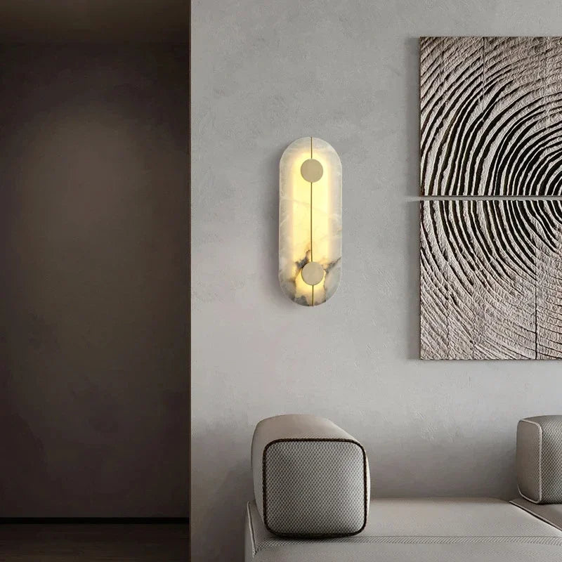 Nordic Modern Marble stone Wall Lamp alabaster Living Room Gold Copper Home Indoor Decoration LED Sconce Bedroom Bedside Round