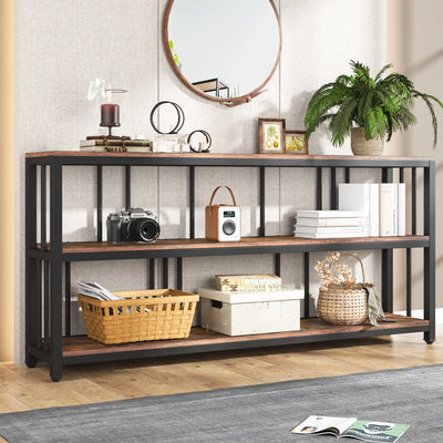 Bronte Long Console Sofa Table | 3 Tier, Industrial Large Storage Rustic  Accent Table for Entryway