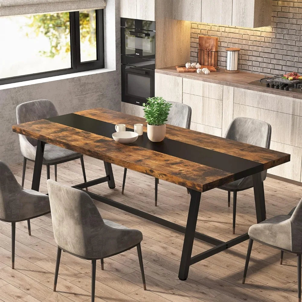 Diana Wood Dining Table | Table for 8 People, 70.87-inch Rectangular Wood Kitchen with Strong Metal Frame