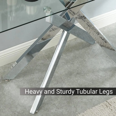 Toorak Modern Style Console Table | Narrow Silver Entryway Table with Tempered Glass Top and Metal Tubular Legs