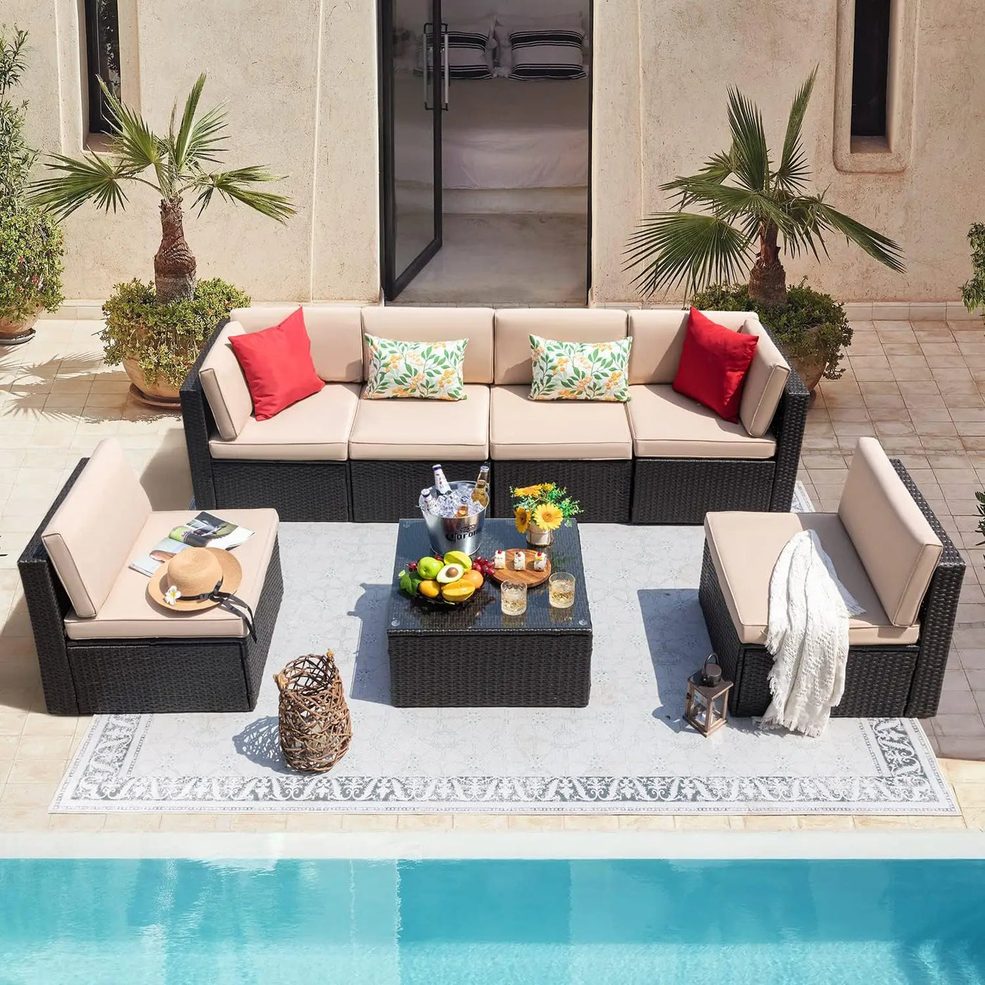 Basso Outdoor 4 Piece Sofa Set | Garden Furniture Set Weaving Wicker Rattan Patio Sets with Cushion Beige
