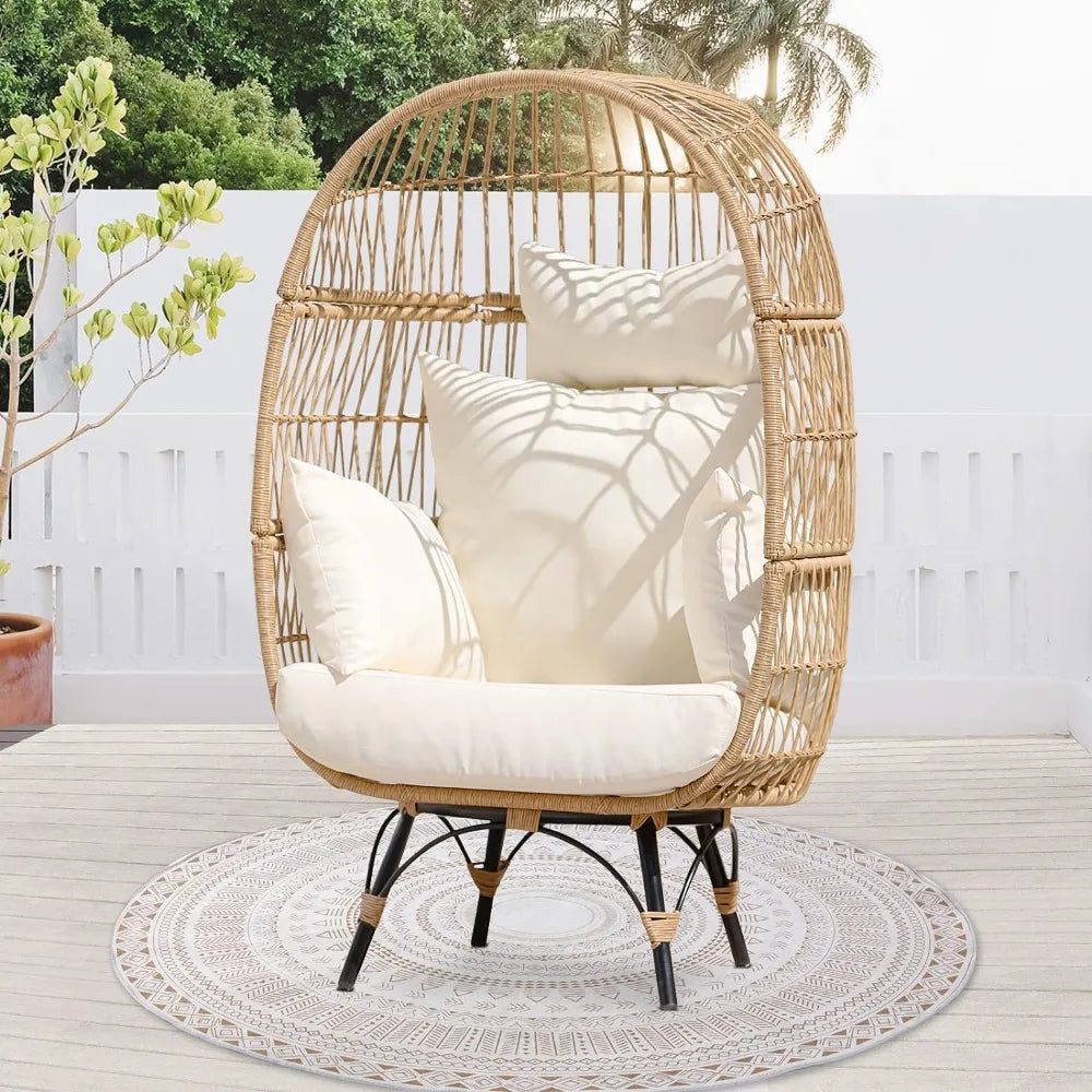 Tanella Outdoor Furniture Set 4 Piece | with Egg Chair and Ice Bucket, Small L Shape Wicker Conversation Sectional Sofa Set